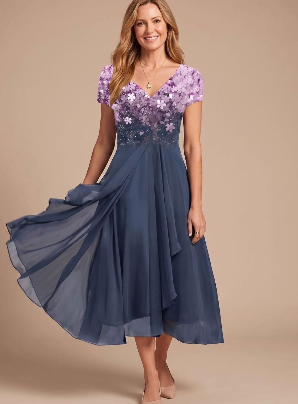 Anette | Damen-Swingkleid mit Blumenprint und leichtem Chiffon