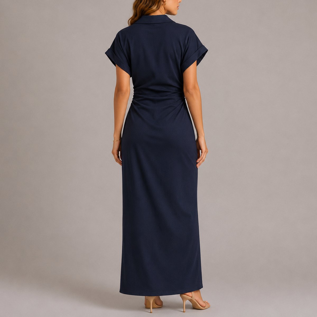 Anna | Damen-Maxikleid im Hemdblusenstil mit figurbetontem Schnitt und Knöpfen