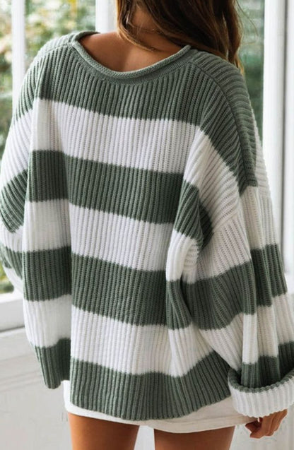 Marianne | Dame stribet oversized striktrøje med rund hals