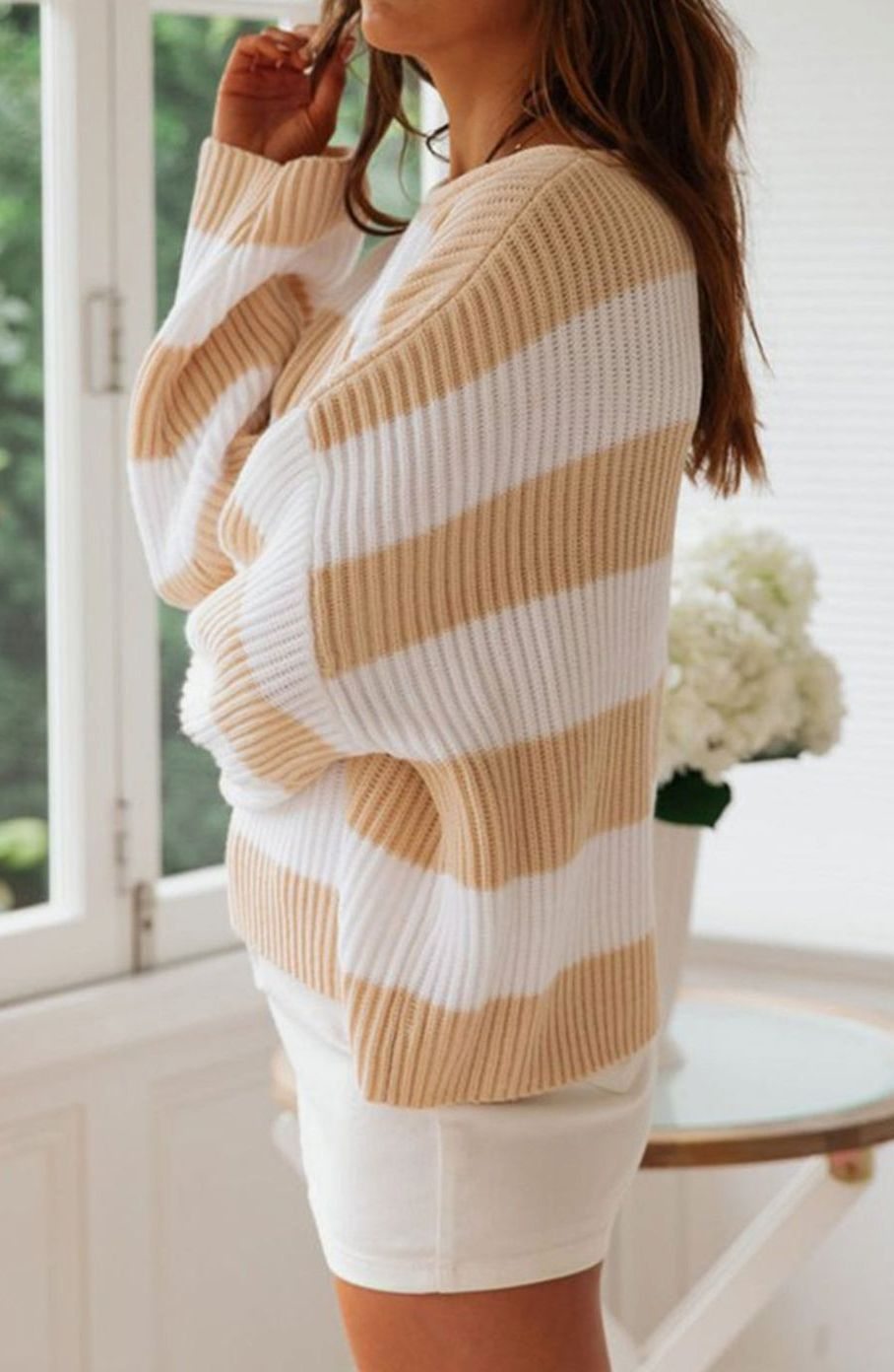 Marianne | Dame stribet oversized striktrøje med rund hals