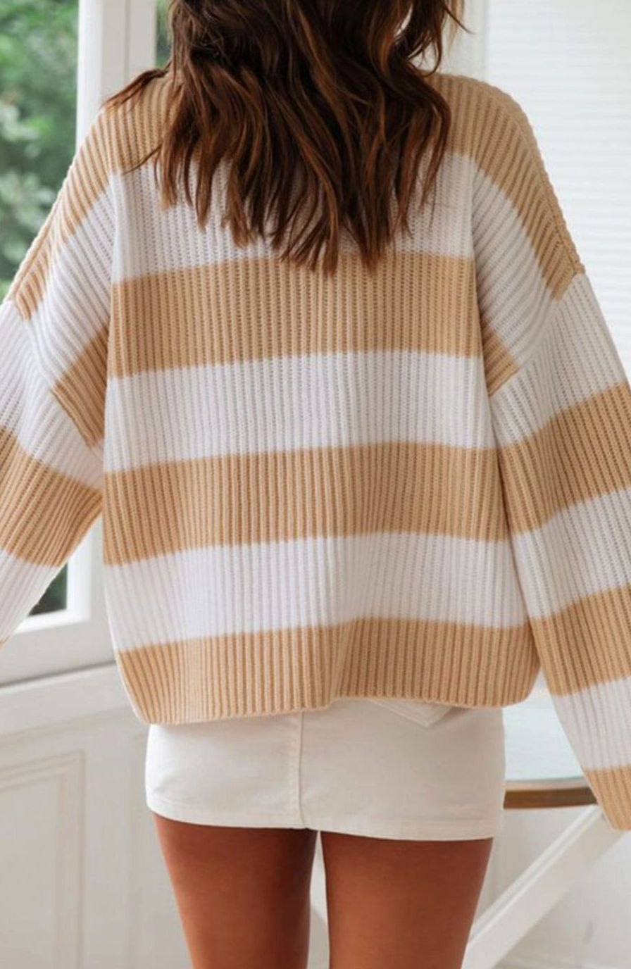 Marianne | Dame stribet oversized striktrøje med rund hals