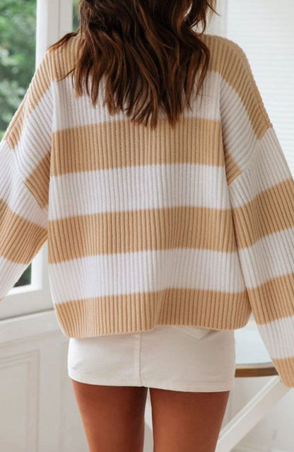Marianne | Dame stribet oversized striktrøje med rund hals