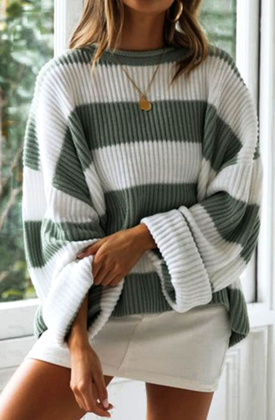 Marianne | Dame stribet oversized striktrøje med rund hals