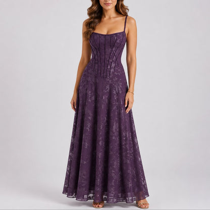Isabella | Damen-Blumenmaxikleid mit Korsettdetail und Trägern
