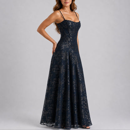 Isabella | Damen-Blumenmaxikleid mit Korsettdetail und Trägern