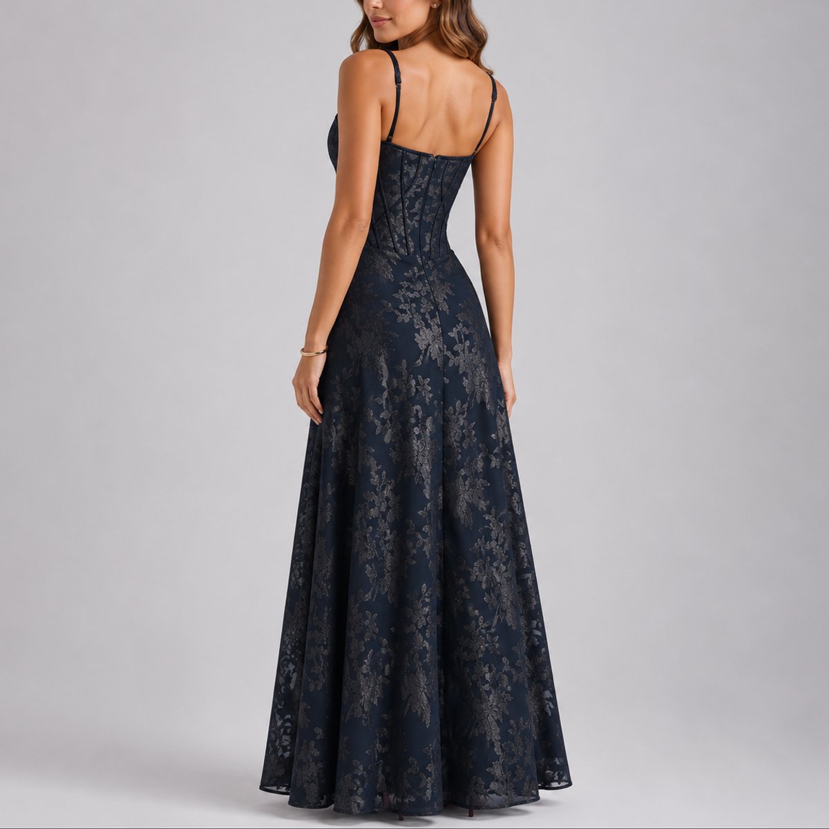 Isabella | Damen-Blumenmaxikleid mit Korsettdetail und Trägern