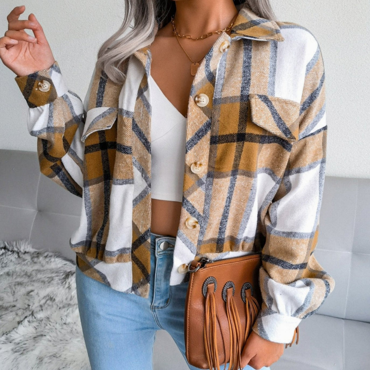 Merle | Dame oversized ternet shacket med knapper