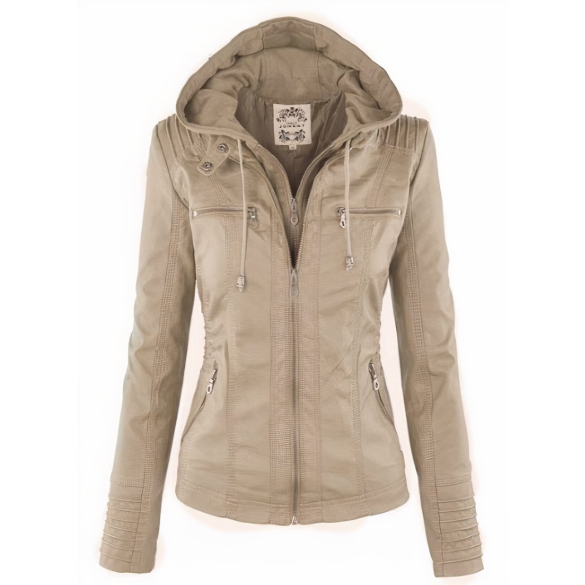 Alma | Damen-Bikerjacke aus Kunstleder mit abnehmbarer Kapuze und Reißverschluss