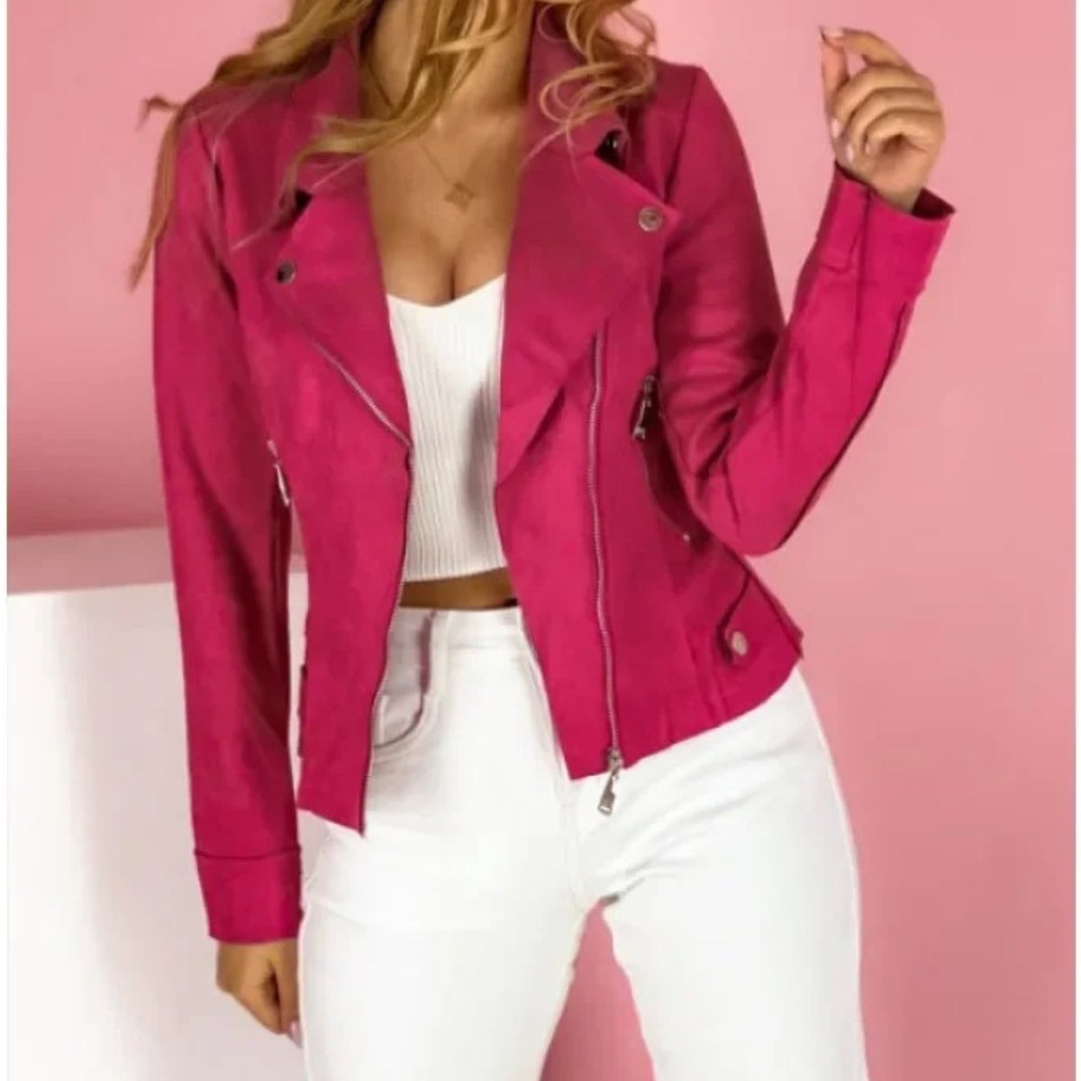 Ida | Damen-Bikerjacke aus Kunstleder mit Reverskragen und Reißverschluss