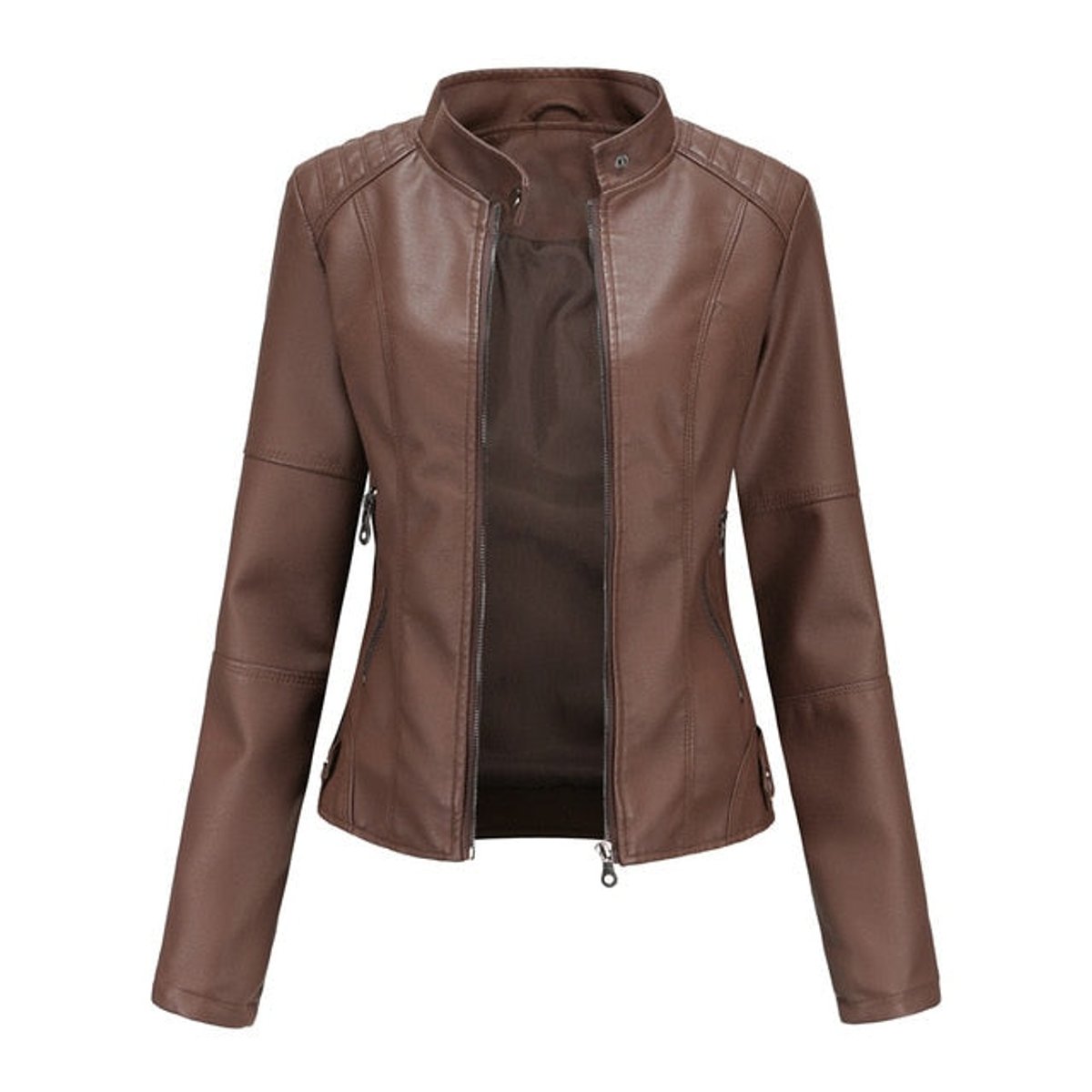 Ella | Damen-Kunstlederjacke im Bikerstil mit taillierter Passform