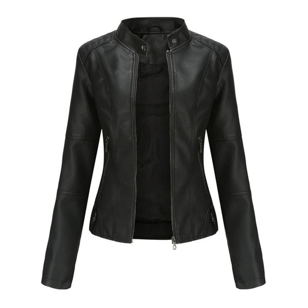 Ella | Damen-Kunstlederjacke im Bikerstil mit taillierter Passform