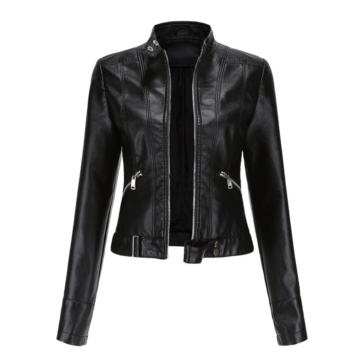Clara | Kurze Damen-Bikerjacke aus Kunstleder mit Reißverschluss