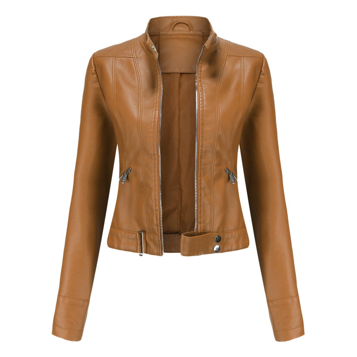 Clara | Kurze Damen-Bikerjacke aus Kunstleder mit Reißverschluss