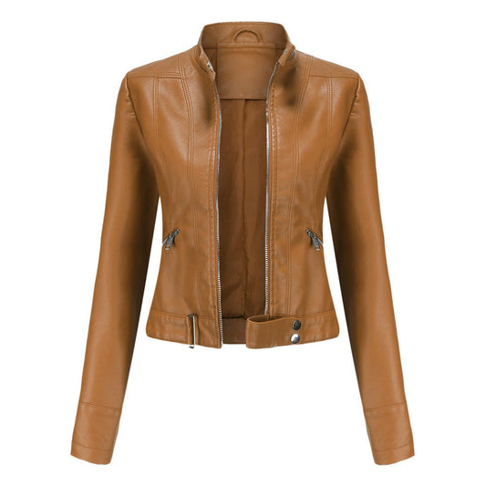 Clara | Kurze Damen-Bikerjacke aus Kunstleder mit Reißverschluss