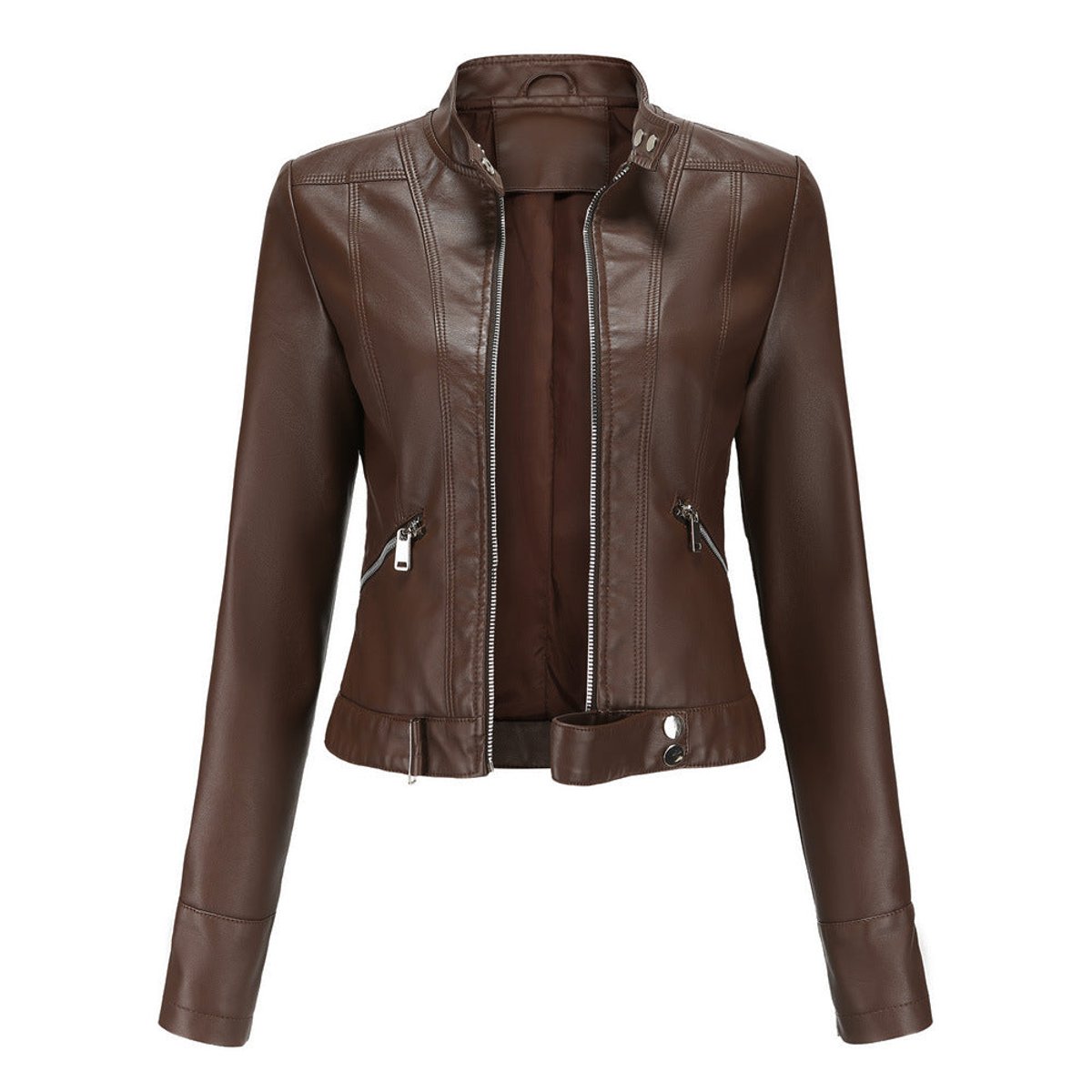 Clara | Kurze Damen-Bikerjacke aus Kunstleder mit Reißverschluss
