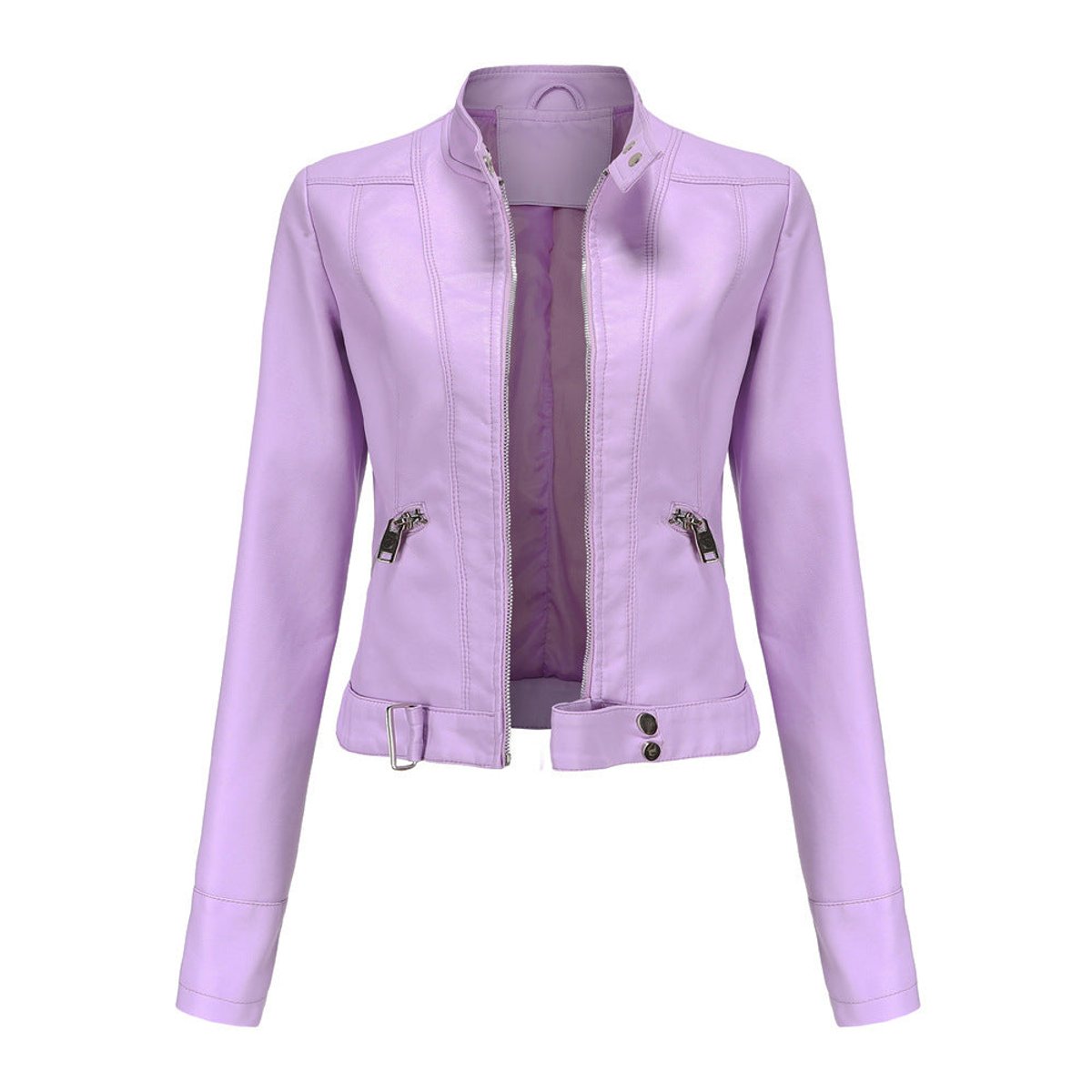 Clara | Kurze Damen-Bikerjacke aus Kunstleder mit Reißverschluss