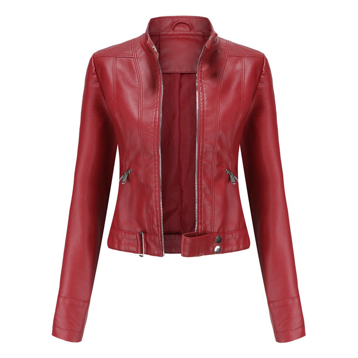 Clara | Kurze Damen-Bikerjacke aus Kunstleder mit Reißverschluss