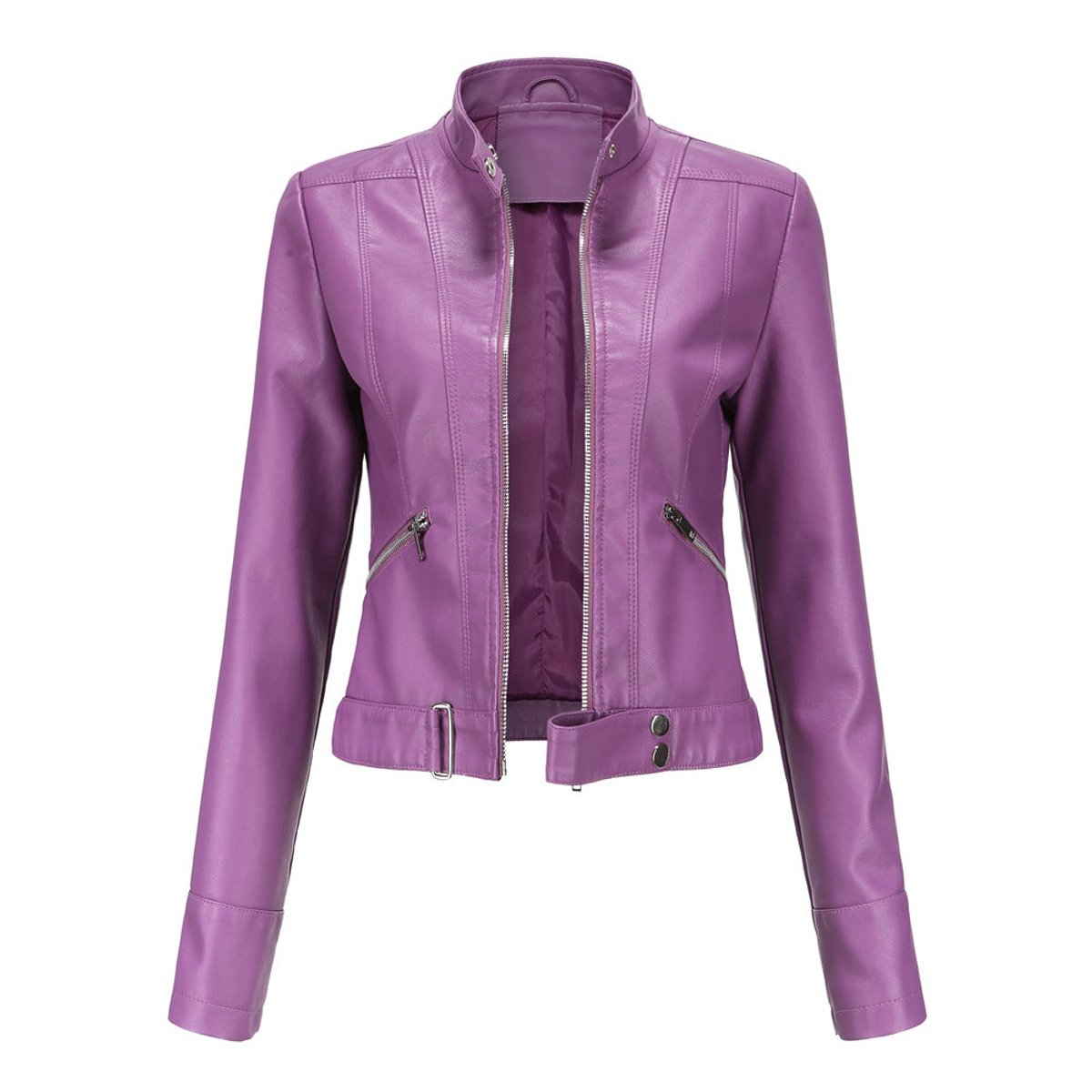Clara | Kurze Damen-Bikerjacke aus Kunstleder mit Reißverschluss