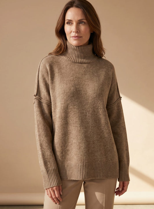 Britta | Dame oversized strikket loungesæt med rullekrave
