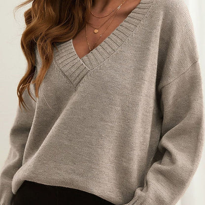 Jette | Dame oversized striktrøje med V-udskæring