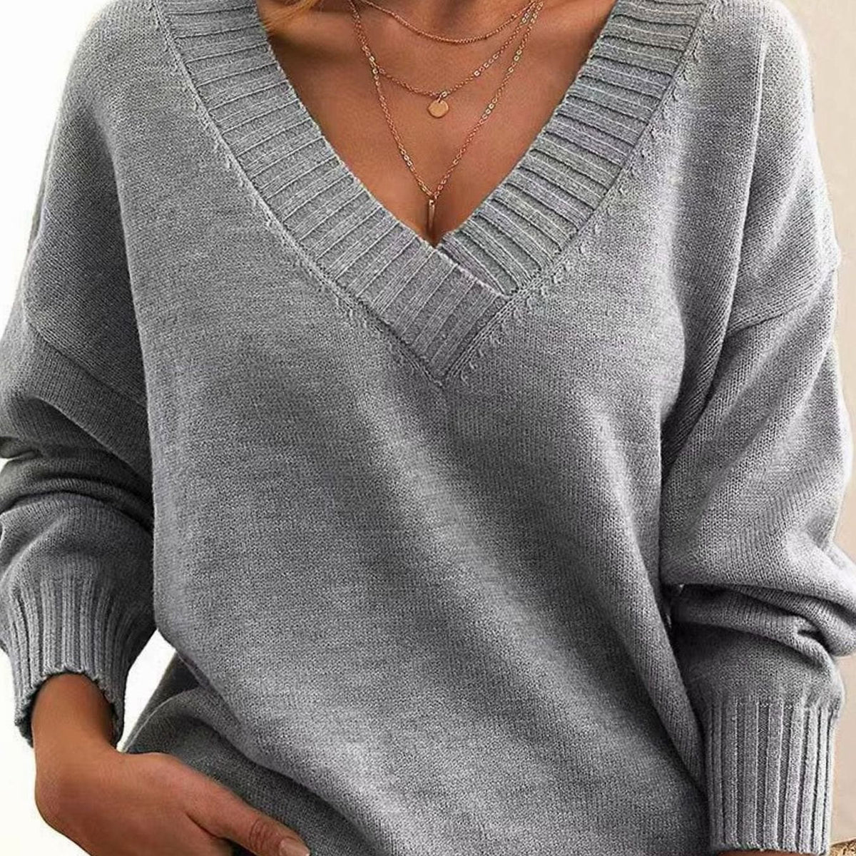 Jette | Dame oversized striktrøje med V-udskæring