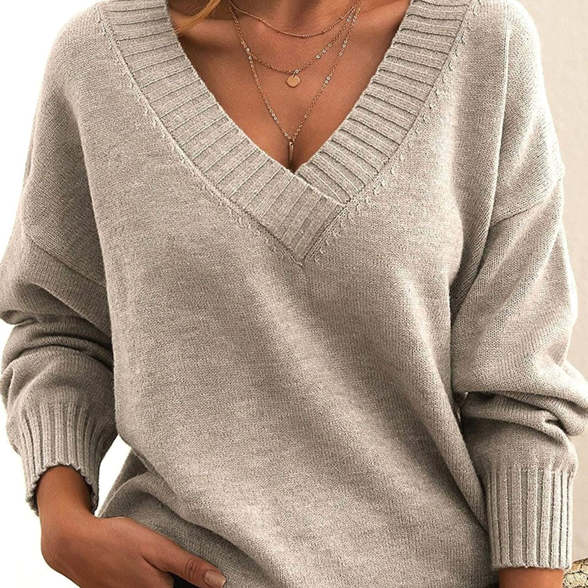 Jette | Dame oversized striktrøje med V-udskæring