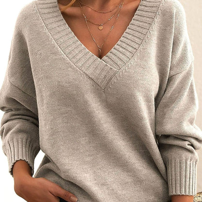 Jette | Dame oversized striktrøje med V-udskæring