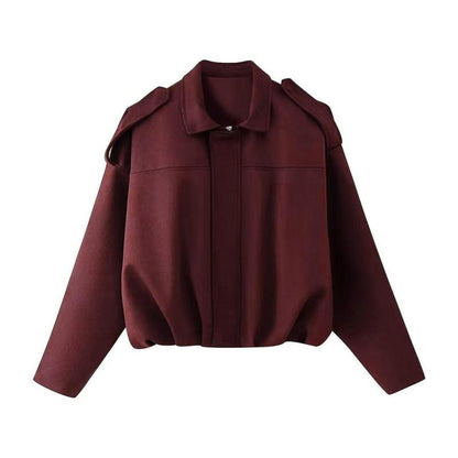 Selma | Kurze Damen-Bomberjacke mit Oversize-Passform und Kunstveloursleder