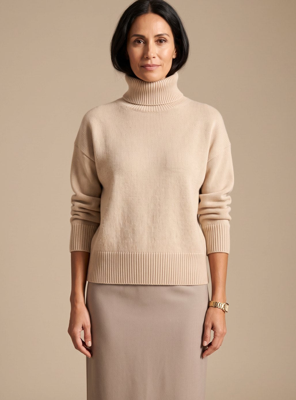 Mynte | Dame oversized striktrøje med rullekrave
