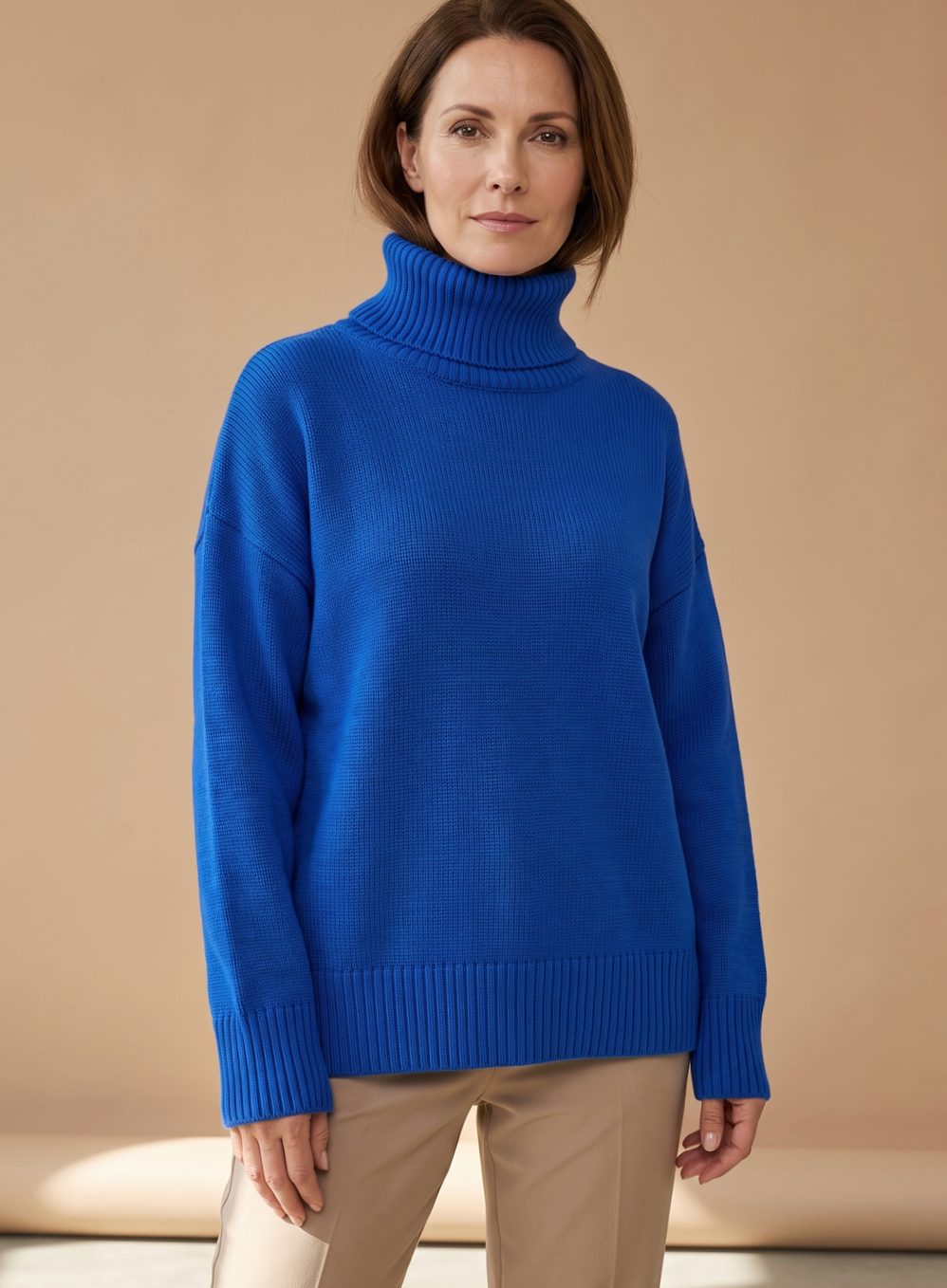 Mynte | Dame oversized striktrøje med rullekrave