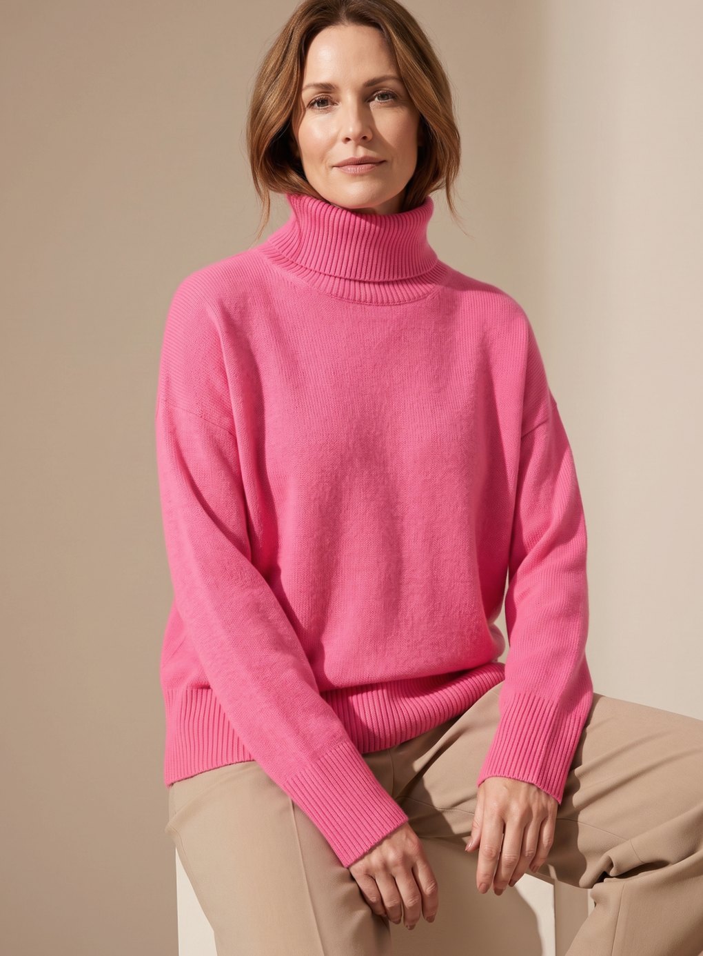 Mynte | Dame oversized striktrøje med rullekrave