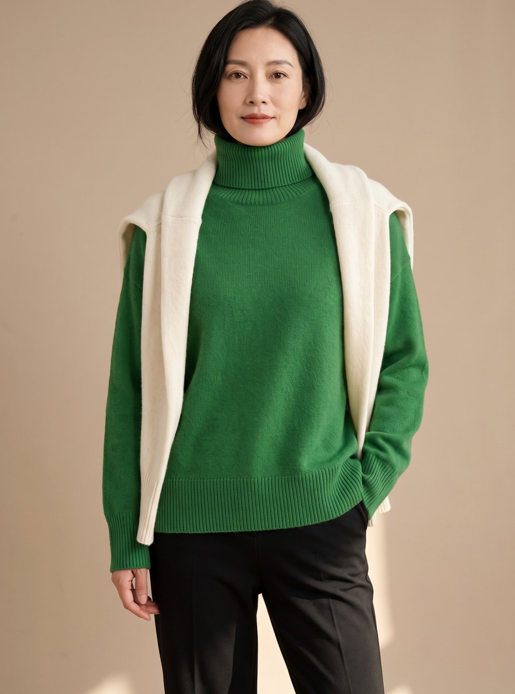Mynte | Dame oversized striktrøje med rullekrave