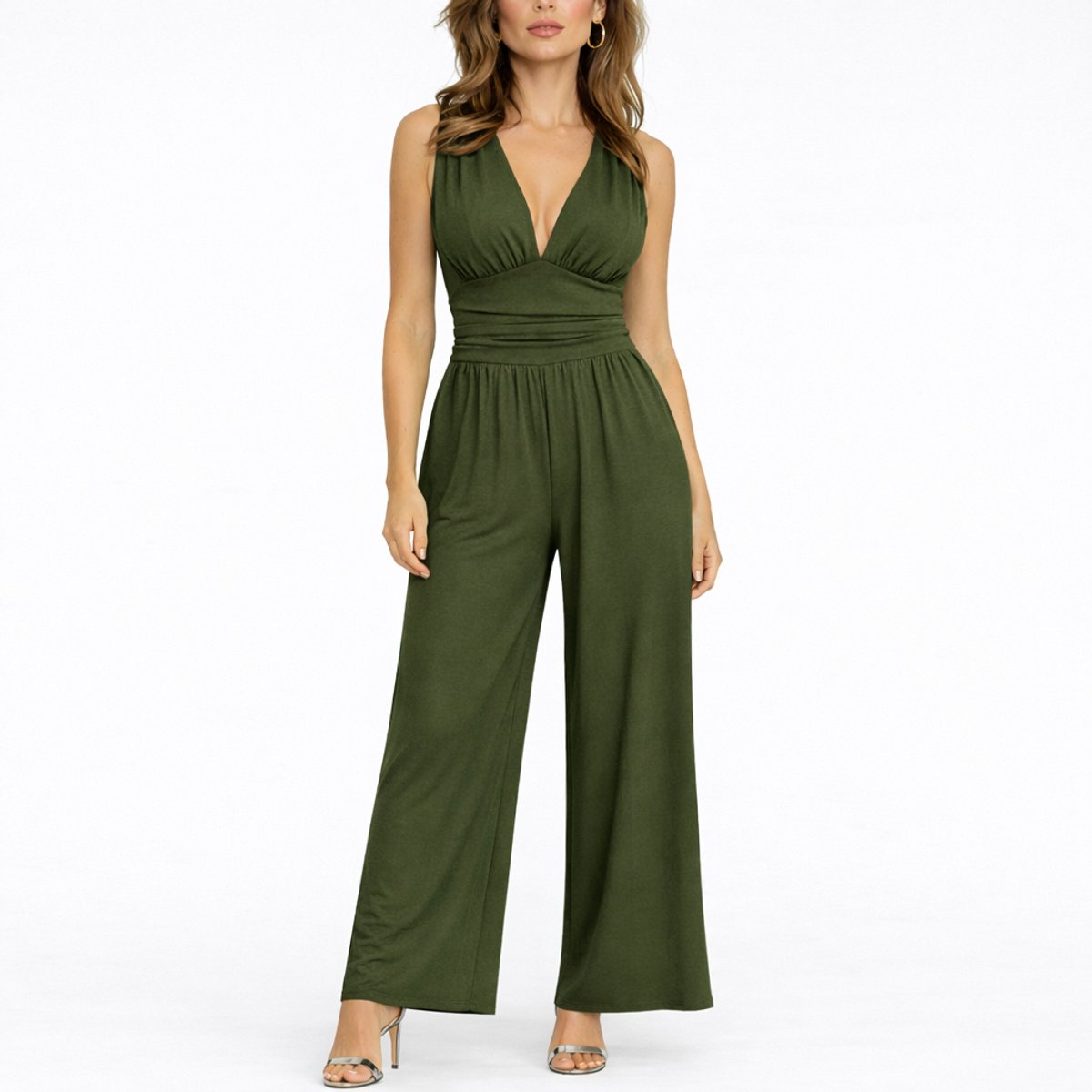 Signe | Ärmelloser Damen-Jumpsuit mit weitem Bein und V-Ausschnitt