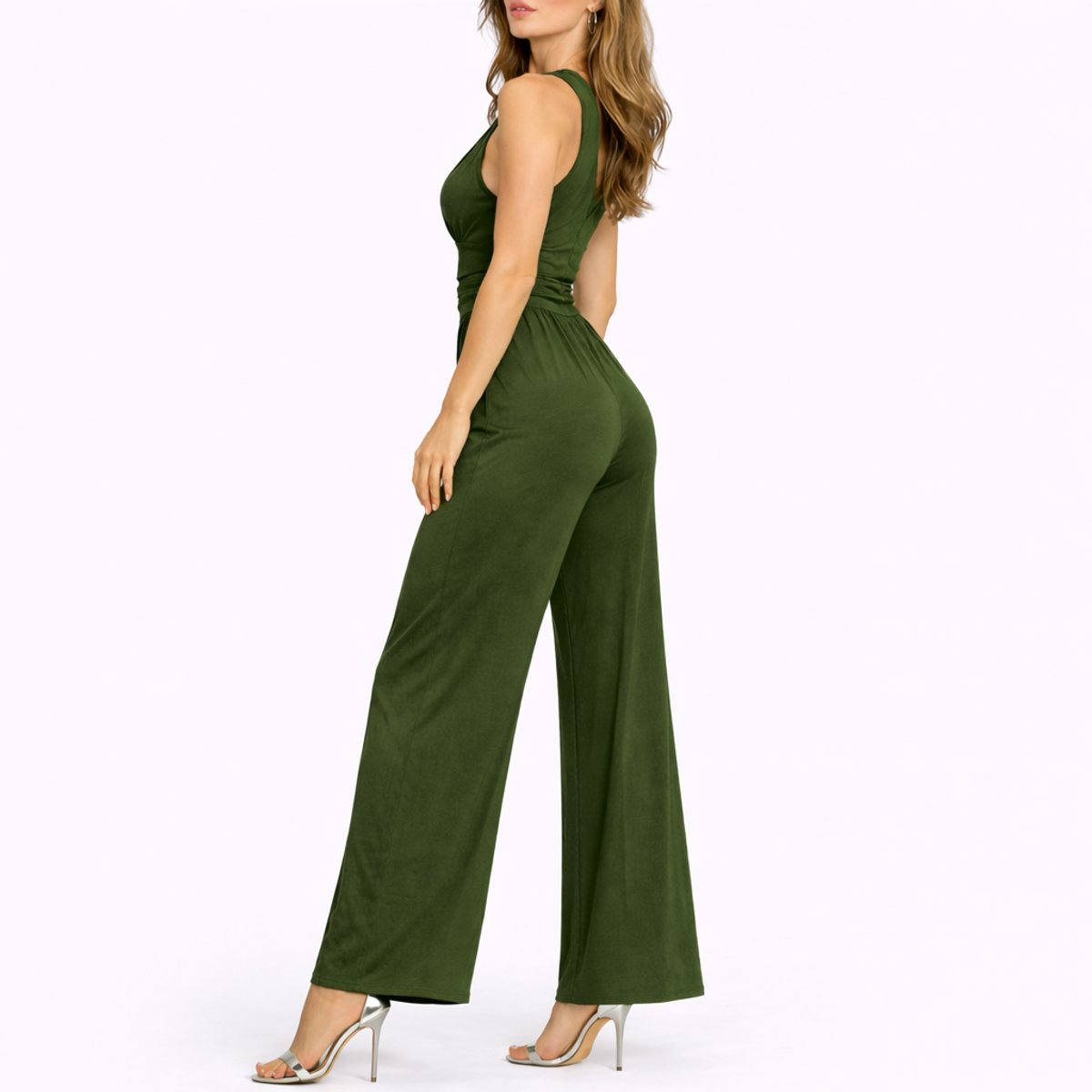 Signe | Ärmelloser Damen-Jumpsuit mit weitem Bein und V-Ausschnitt