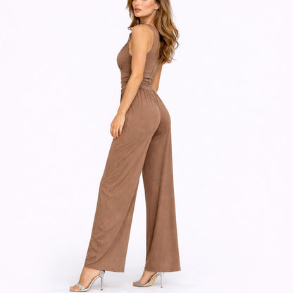 Signe | Ärmelloser Damen-Jumpsuit mit weitem Bein und V-Ausschnitt