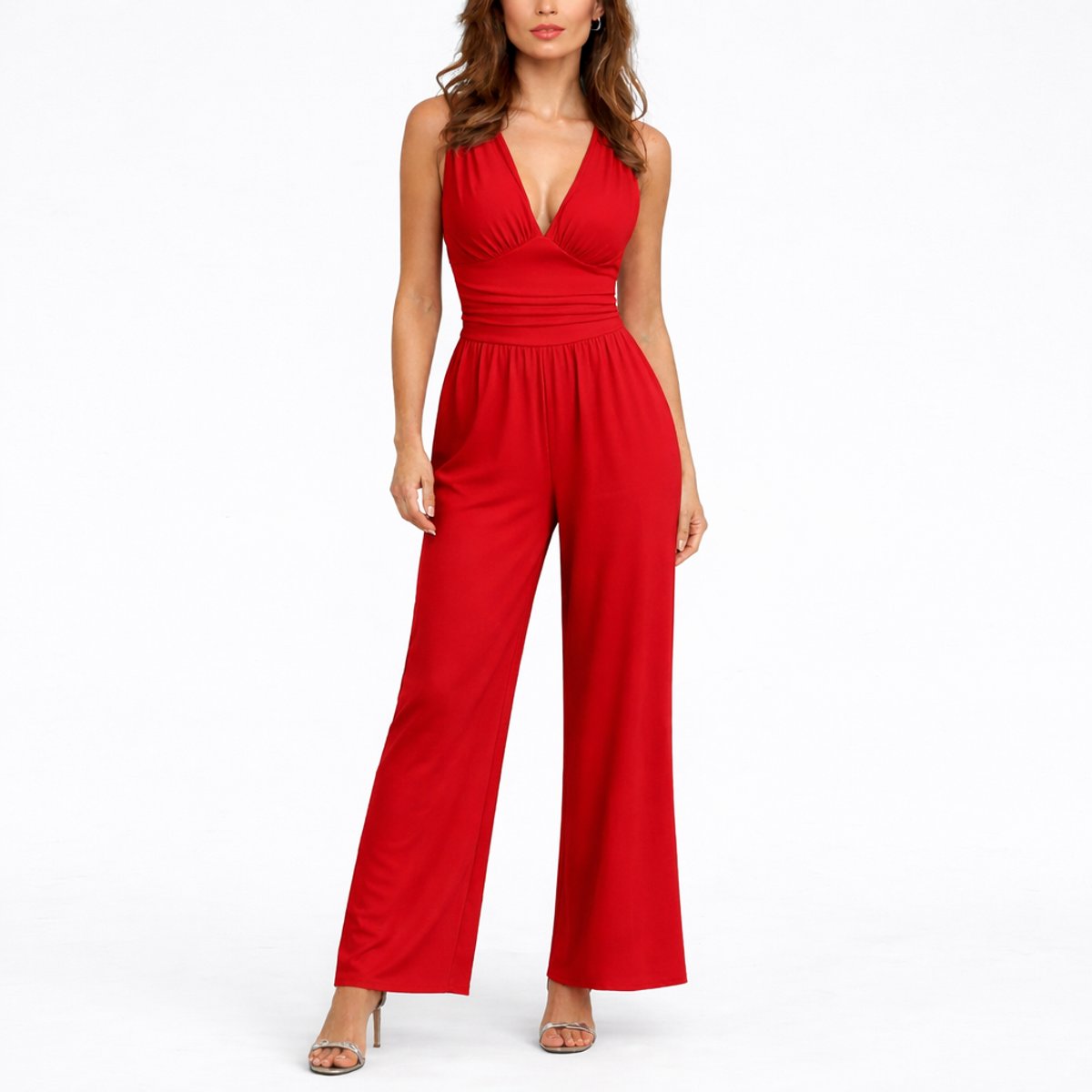 Signe | Ärmelloser Damen-Jumpsuit mit weitem Bein und V-Ausschnitt