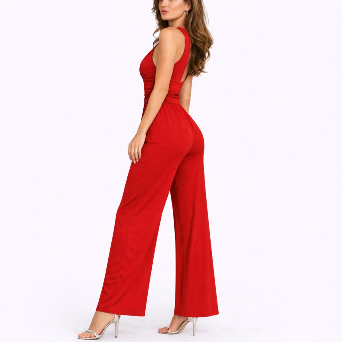 Signe | Ärmelloser Damen-Jumpsuit mit weitem Bein und V-Ausschnitt