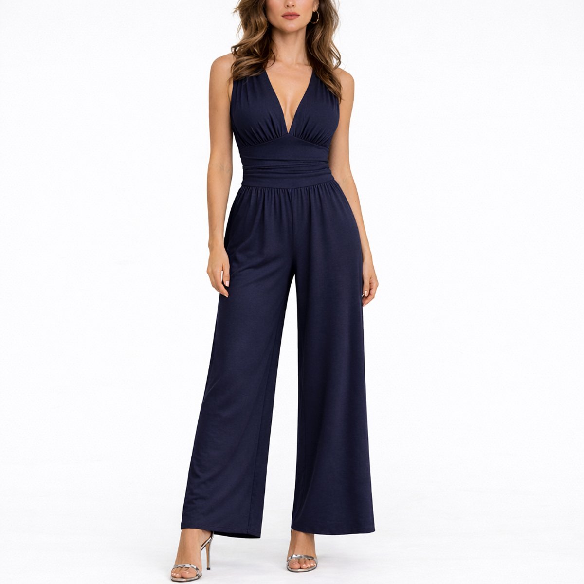 Signe | Ärmelloser Damen-Jumpsuit mit weitem Bein und V-Ausschnitt