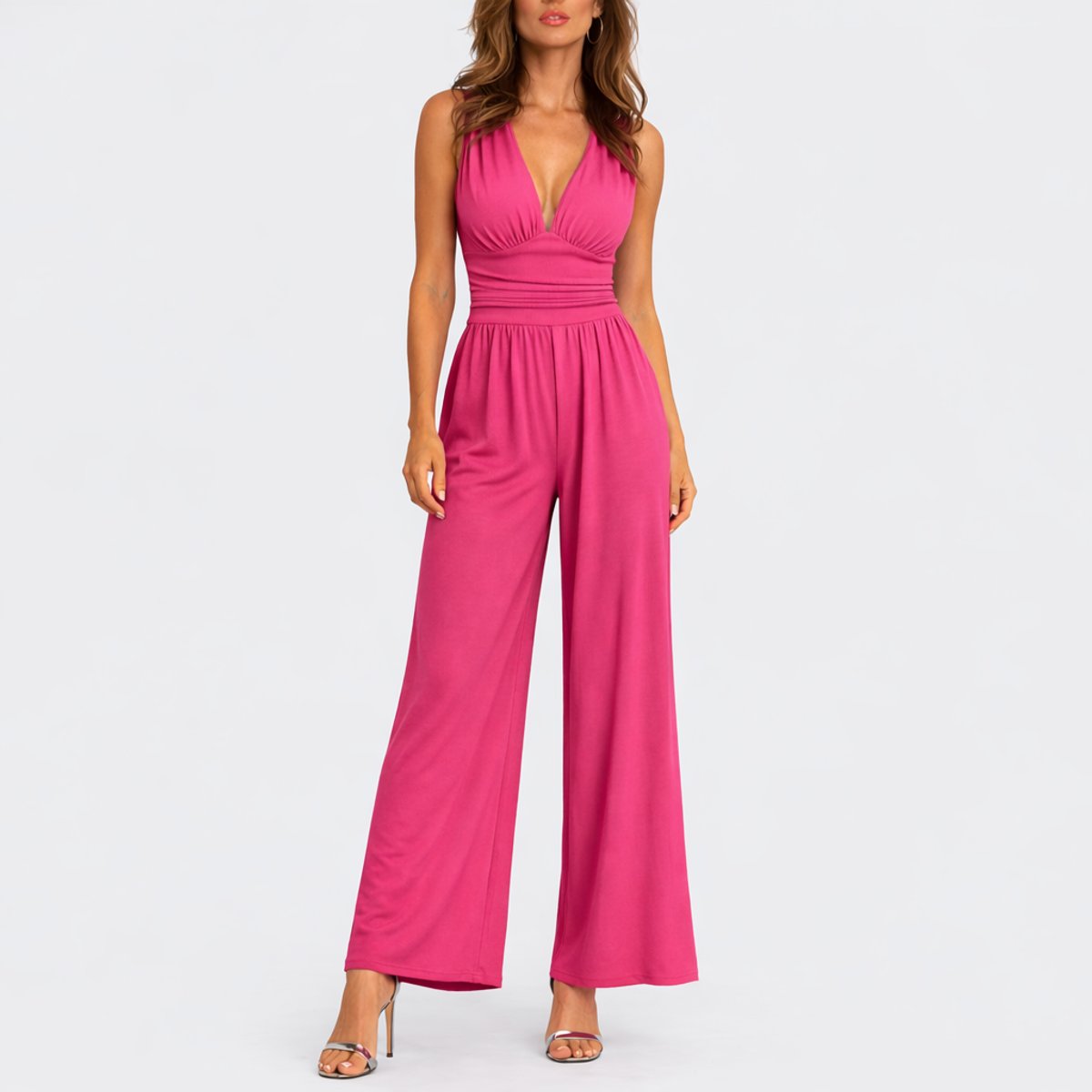Signe | Ärmelloser Damen-Jumpsuit mit weitem Bein und V-Ausschnitt