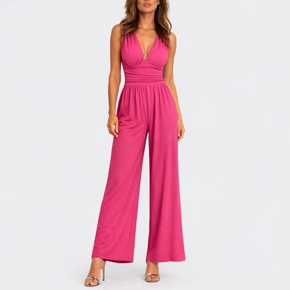 Signe | Ärmelloser Damen-Jumpsuit mit weitem Bein und V-Ausschnitt