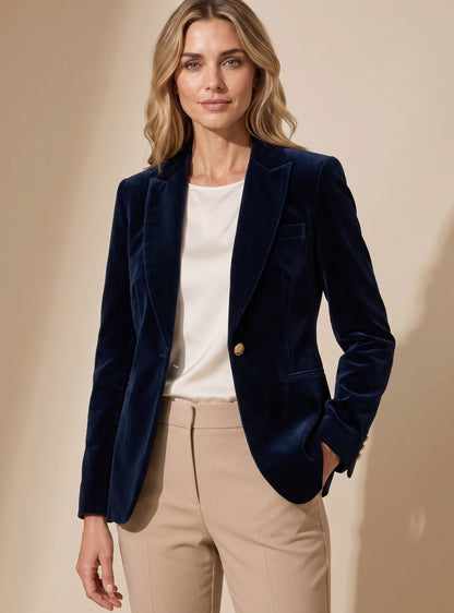 Majken | Dame figursyet fløjlsblazer med guldknap