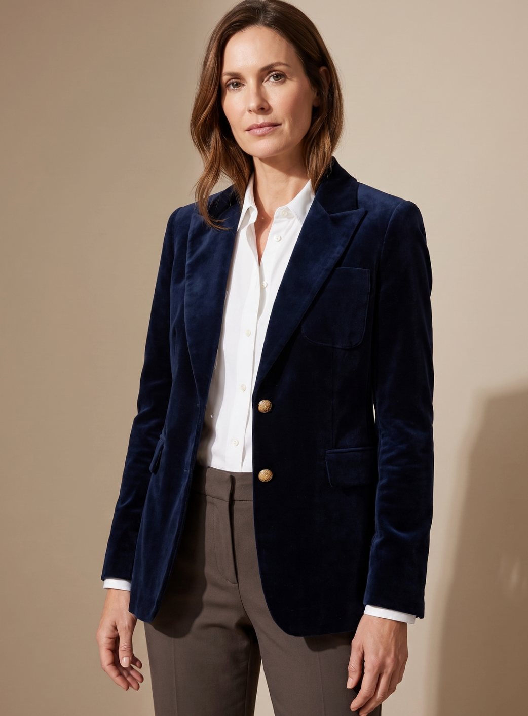 Majken | Dame figursyet fløjlsblazer med guldknap