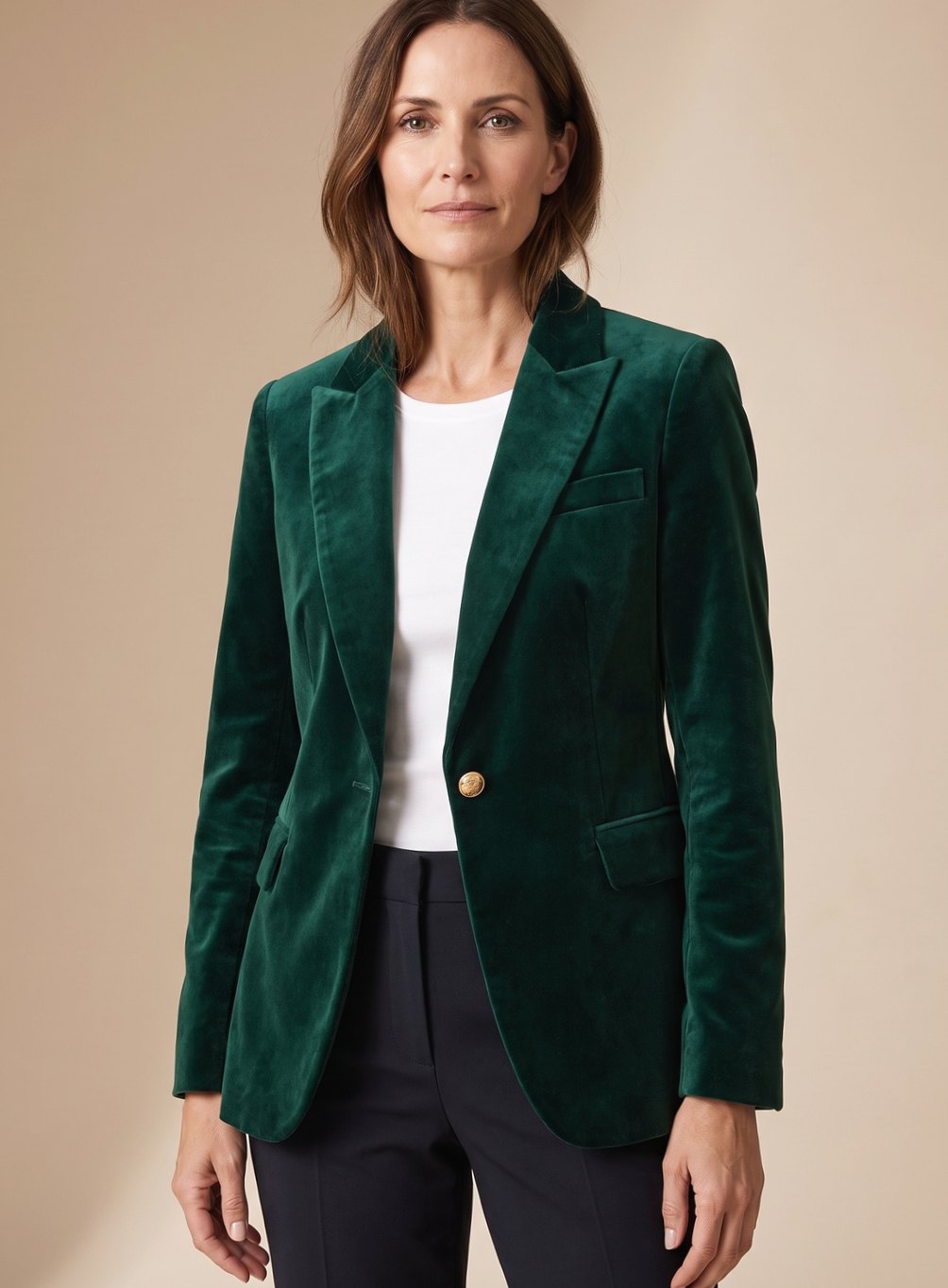 Majken | Dame figursyet fløjlsblazer med guldknap