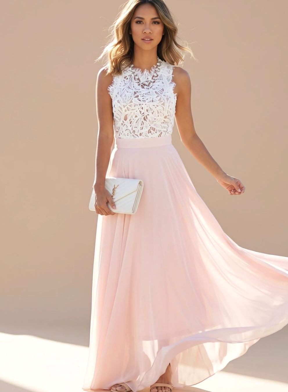 Bodil | Maxi-Abendkleid für Damen aus Chiffon mit Spitze und Cocktaildesign