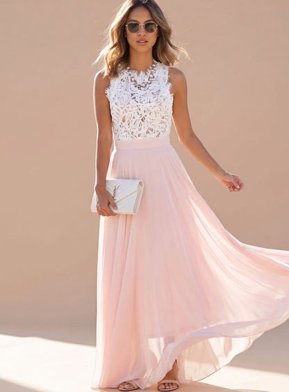 Bodil | Maxi-Abendkleid für Damen aus Chiffon mit Spitze und Cocktaildesign