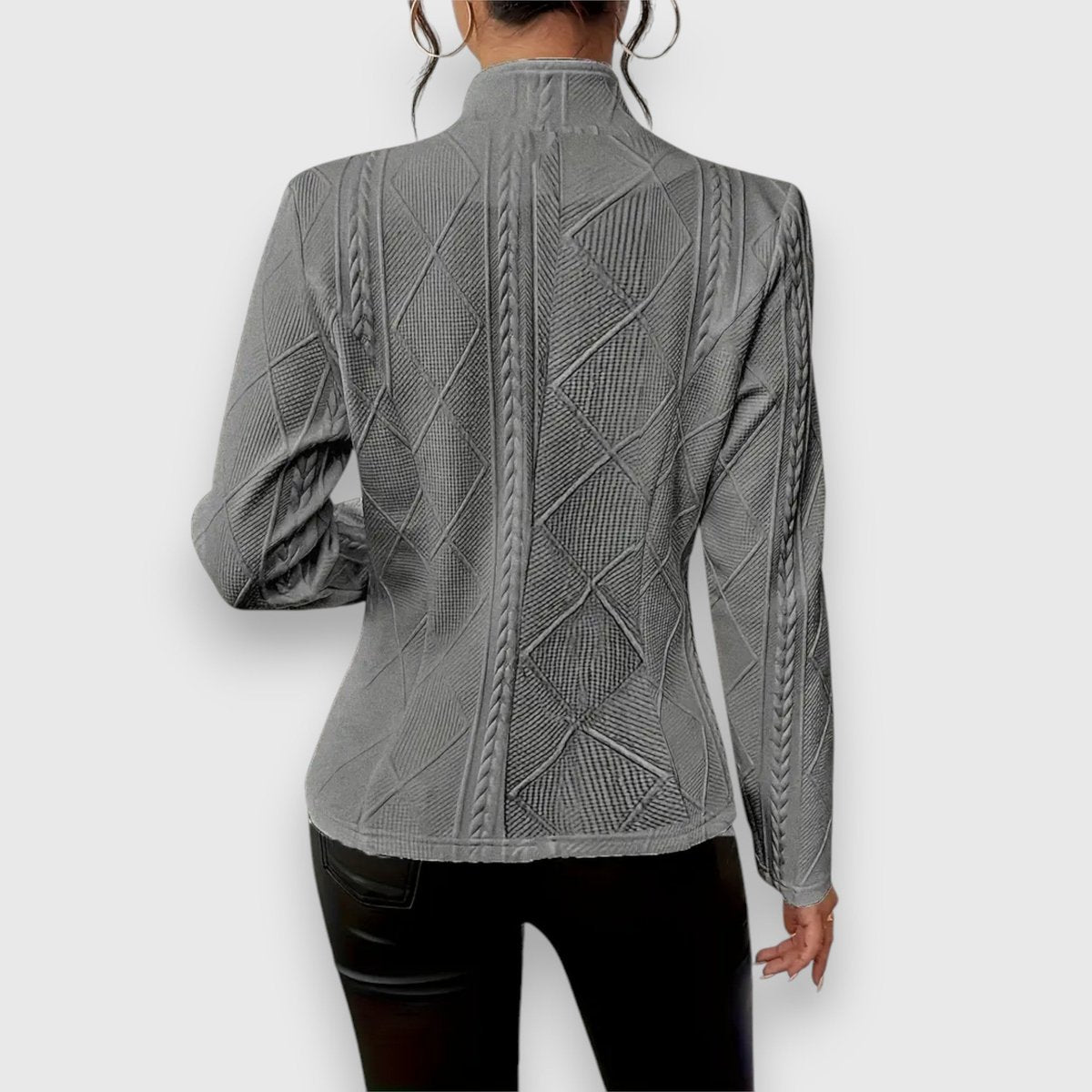 Thea | Strukturierte Damen-Cardiganjacke mit Stehkragen und Zopfmusteroptik
