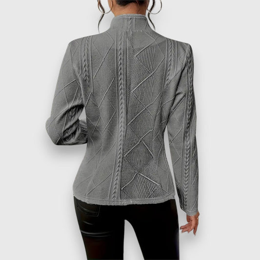 Thea | Strukturierte Damen-Cardiganjacke mit Stehkragen und Zopfmusteroptik