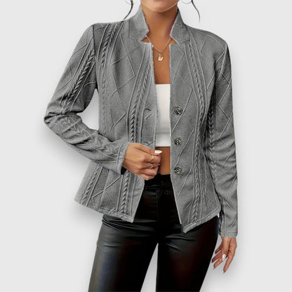 Thea | Strukturierte Damen-Cardiganjacke mit Stehkragen und Zopfmusteroptik