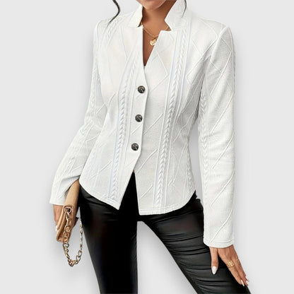 Thea | Strukturierte Damen-Cardiganjacke mit Stehkragen und Zopfmusteroptik
