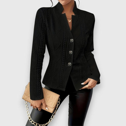 Thea | Strukturierte Damen-Cardiganjacke mit Stehkragen und Zopfmusteroptik